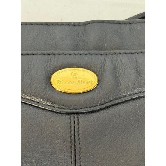 Etienne Aigner Black Leather Purse Crossbody Shoulder Bag Logo Retro - Picture 2 of 5